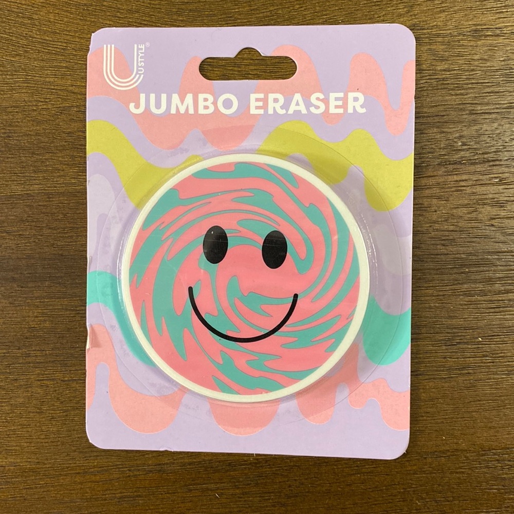 Pink and Teal Swirl Smiley Face Jumbo Eraser You Buy We Plant One Tree Planeted